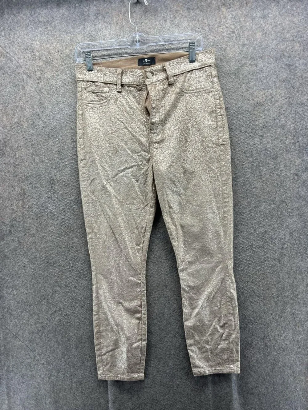 7 For All Mankind Jeans Womens 32 Gold Glitter Skinny Stretch Denim Pants